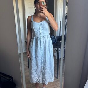 Treasure & Bond Sky Blue Button-Front Midi Dress